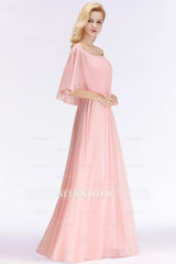 Affordable Flounced Crinkle Bridesmaid dresses Modest Pink Chiffon Wedding Party Dress