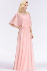 Affordable Flounced Crinkle Bridesmaid dresses Modest Pink Chiffon Wedding Party Dress