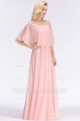 Affordable Flounced Crinkle Bridesmaid dresses Modest Pink Chiffon Wedding Party Dress