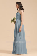 Affordable V-Neck Ruffle Dusty Blue Chiffon Bridesmaid dresses