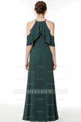 Affordable off-The-Shoulder Ruffle Dark Green Bridesmaid dresses