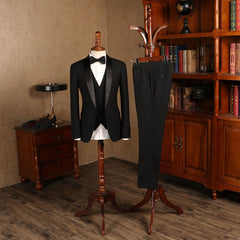 All Black Three Pieces Custom Wedding Suit for Grooms