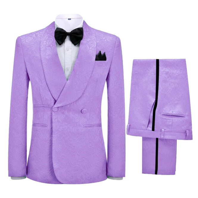 Alluring Lilac Jacquard Shawl Collar Double Breasted Groom's Attire