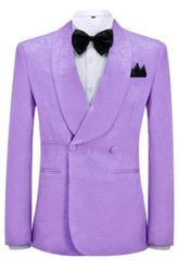 Alluring Lilac Jacquard Shawl Collar Double Breasted Groom's Attire