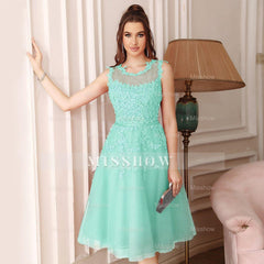 Amazing A-Line Scoop Sleeveless Lace Short Bridesmaid Dresses