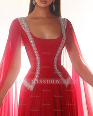 Amazing A-Line Tulle Scoop Sleeveless Red Prom Dress With Ruffles