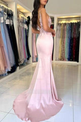 Amazing Column Satin Lace V-Neck Sleeveless Prom Evening Dresses With Split Front