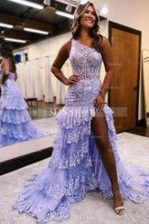 Amazing Column Satin Sleeveless Prom Evening Dresses With Ruffles Split