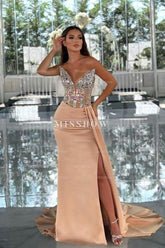 Amazing Column Satin V-Neck Sleeveless Prom Evening Dresses With Beading