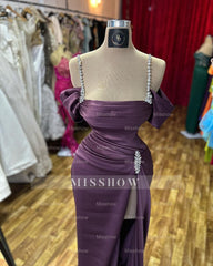 Amazing Column Spaghetti Straps Sleeveless Rhinestone Satin Split Front Prom Dress