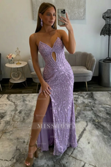 Amazing Long Grape V-neck Strapless Sequined Beaded Prom Dress with Slit