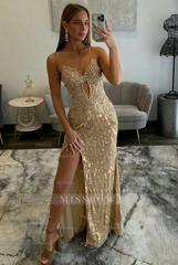 Amazing Long Grape V-neck Strapless Sequined Beaded Prom Dress with Slit