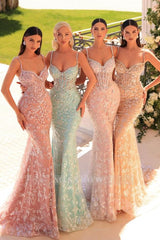 Amazing Long Mermaid Spaghetti Straps Lace Beading Sleeveless Prom Evening Dresses