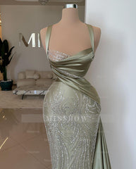 Amazing Long Mermaid Straps Lace Sequined Beading Sleeveless Prom Dress