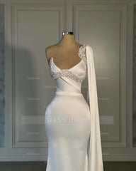 Amazing Mermaid Satin One Shoulder Sleeveless White Wedding Dress With Rhinestone