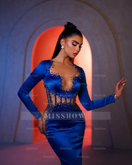 Amazing Mermaid Strapless Long Sleeve Beading Satin Prom Dresses