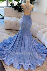 Amazing Sleeveless Glitter Mermaid Prom Dress Gold Crystals Slim Evening Gown