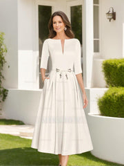 Ankle-Length Mother of the Bride A-Line Dress with Half Sleeves and Pockets