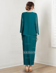 Ankle-Length Mother of the Bride Sheath/Column Dresses with Jewel Neck