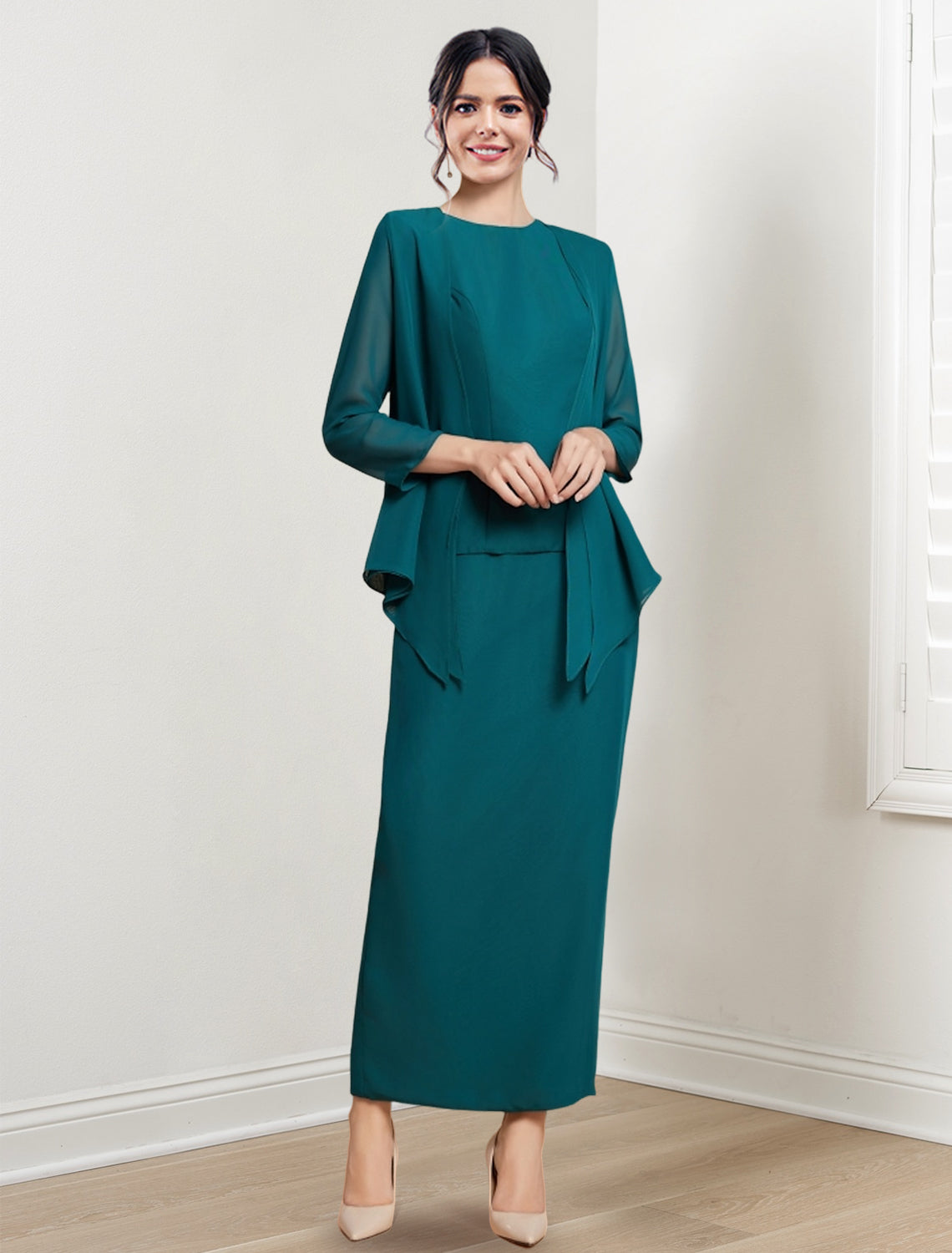 Ankle-Length Mother of the Bride Sheath/Column Dresses with Jewel Neck