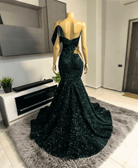 Asymmetric Dark Green Sequins Mermaid Prom Dress Gold 3D Crystals Bodycon Party Gown
