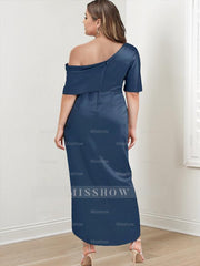 Asymmetrical One-Shoulder Short Sleeve Sheath Dress with Ruffles for the Mother of the Bride