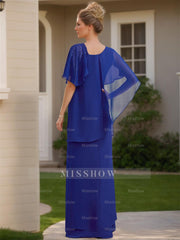 Asymmetrical Ruffle Chiffon Floor-Length Mother of the Bride Dress with Short Sleeves