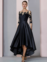 Asymmetrical Tea-Length A-Line/Princess Mother of the Bride Dresses with Illusion-Neck