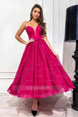 Attractive Fuchsia A-line Sweetheart Strapless Sequined Prom Evening Dresses