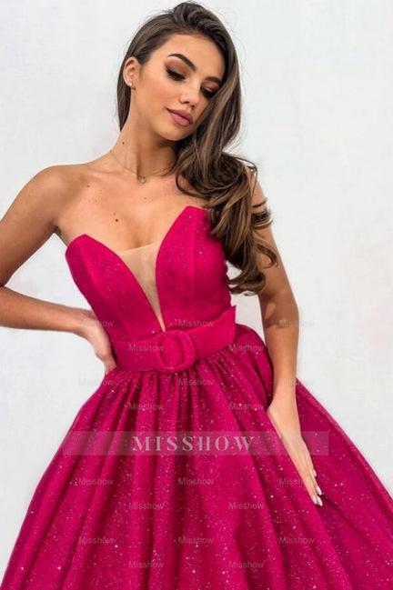Attractive Fuchsia A-line Sweetheart Strapless Sequined Prom Evening Dresses