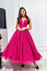 Attractive Fuchsia A-line Sweetheart Strapless Sequined Prom Evening Dresses