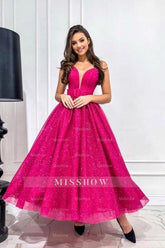 Attractive Fuchsia A-line Sweetheart Strapless Sequined Prom Evening Dresses