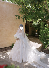 Attractive Long White Strapless Ball Gown Lace Wedding Dress