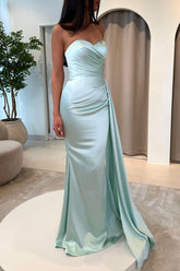 Attractive Mint Green Sweetheart Sleeveless Mermaid Wedding Dress with Sweep Train