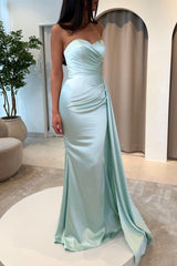 Attractive Mint Green Sweetheart Sleeveless Mermaid Wedding Dress with Sweep Train