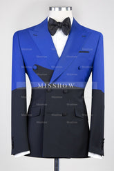 Auberon Sparkly Blue and Black Double-Breasted Peaked Lapel Prom Suit