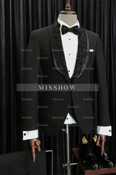 Augustus Elegant Black Slim Fit Wedding Men’s Suits with Exclusive Jacquard Lapel