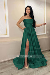 Baby Blue Spaghetti Strap Sleeveless A Line Formal Dress Charmeuse With Split