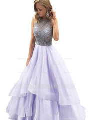 Ball Gown Scoop Sleeveless Floor-Length Beading Organza Prom Evening Dresses