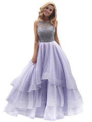Ball Gown Scoop Sleeveless Floor-Length Beading Organza Prom Evening Dresses