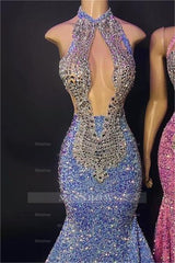 Beaded Sequins High Halter Neck Sleeveless Mermaid Formal Dress With Appliques