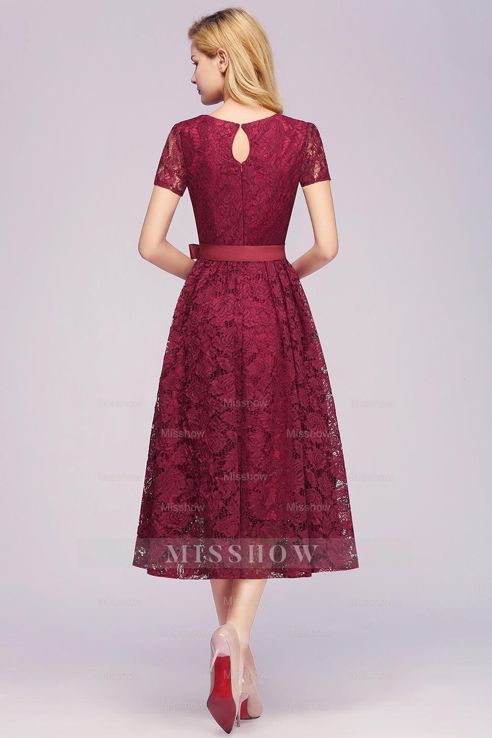 Beautiful A-Line V-Neck Short Sleeve Lace Short Bridesmaid Dresses