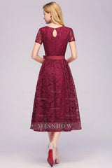 Beautiful A-Line V-Neck Short Sleeve Lace Short Bridesmaid Dresses