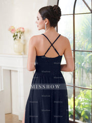 Beautiful A-line sleeveless Dark Green Bridesmaid Dress With Split Front