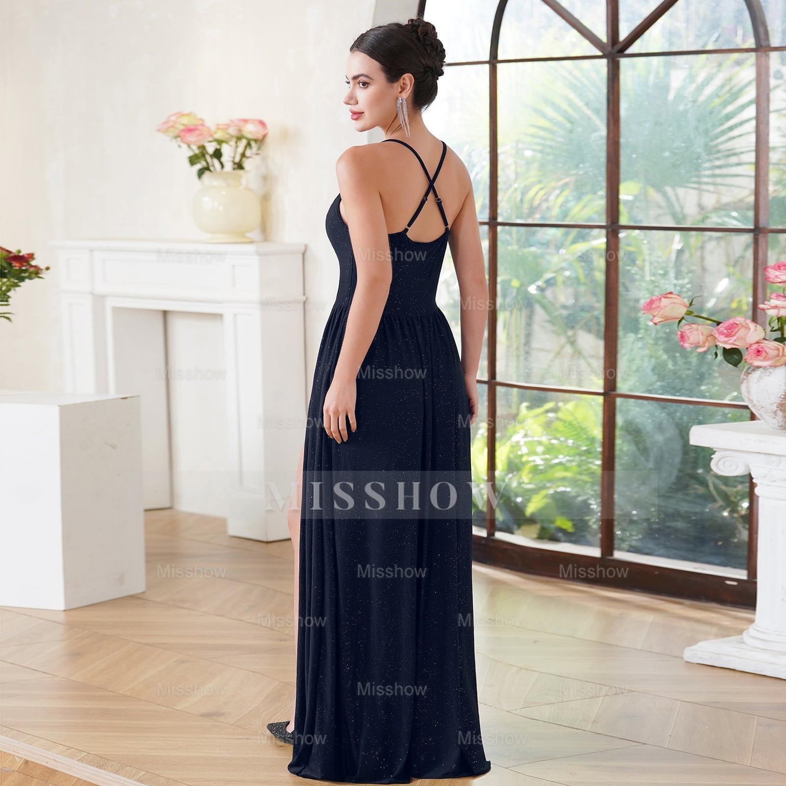 Beautiful A-line sleeveless Dark Green Bridesmaid Dress With Split Front