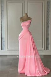 Beautiful Column Satin Strapless Sleeveless Pink Prom Dress With Rhinestone