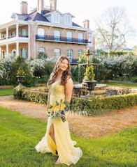 Beautiful Column Tulle Spaghetti Straps Sleeveless Prom Dresses With Split Front