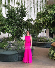 Beautiful Fuchsia Crew A-Line Sleeveless Floor-Length Chiffon Mother of the Bride Dress With Sash