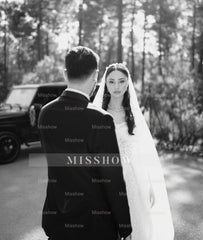 Beautiful Ivory A-Line Strapless Sleeveless Front Spilt Long Tulle Wedding Dresses With Appliques