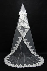 Beautiful Lace Applique Tulle Edge Wedding Veils
